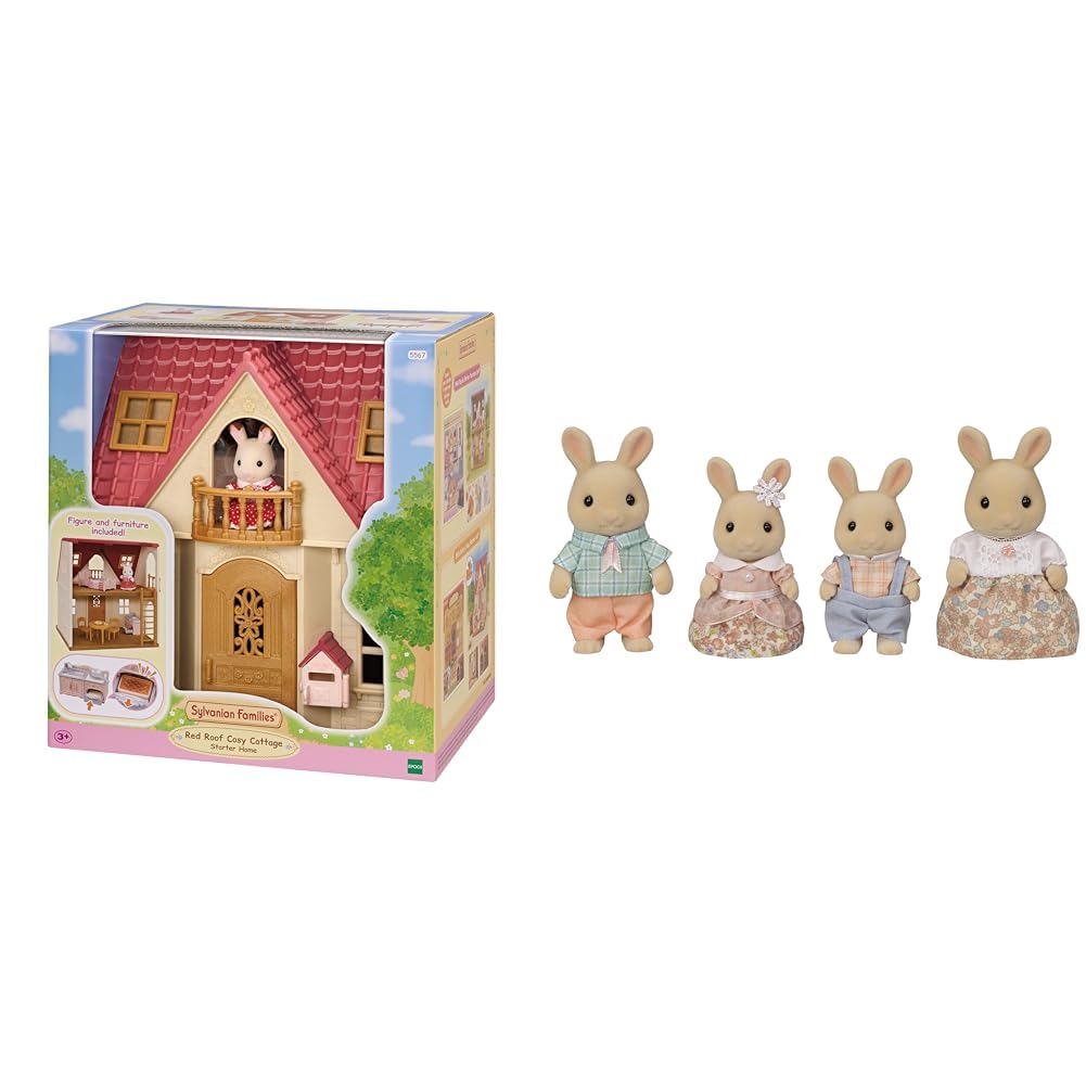 Sylvanian Families L5567 Starter Haus NEU, Multicolore L5706 Milchhasen Familie - Figuren für Puppenhaus