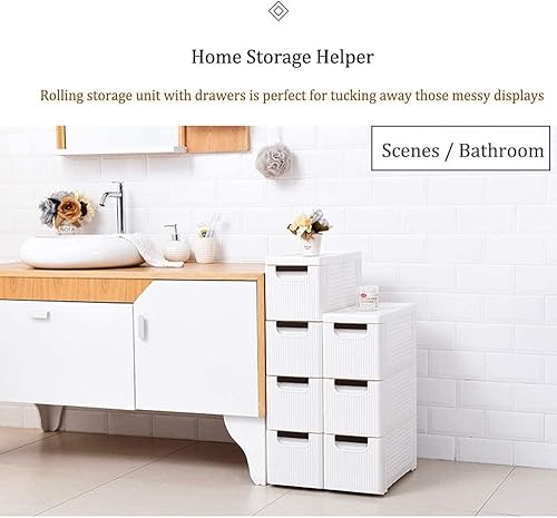 Miniatura 3 de Cajones de almacenamiento estrechos y rodantes, carrito de almacenamiento de plástico con 4 cajones sobre ruedas, estantes de pie para baño,