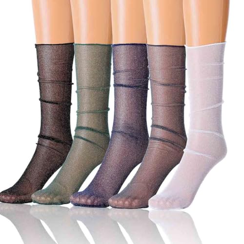 5 Pairs Sparkly Socks Sheer Glitter See Through Socks Colorful Sheer Lace Sock for Women
