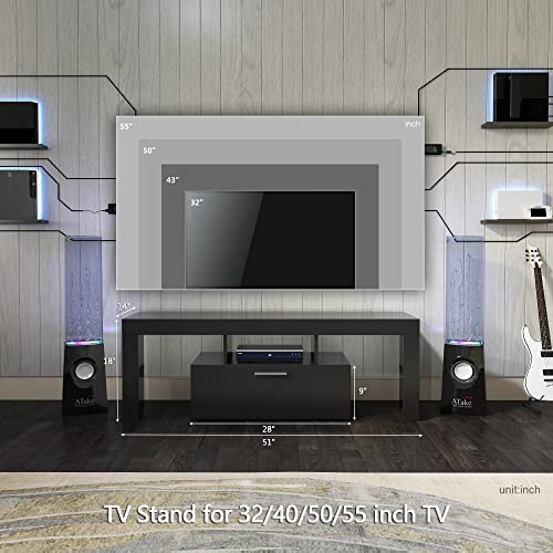 Lmereody Modern Led Tv Stand For 32/40/50/55 Inch Tv, Gaming Entertainment Center With Led Lights, High Glossy Television Stands With Storage, Black Wood Tv Console For Living Room, Bedroom #TOP4