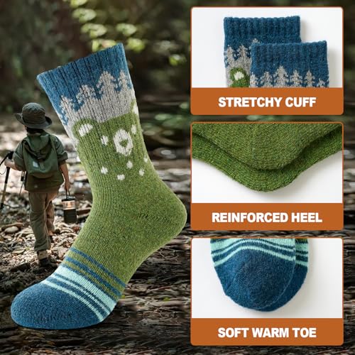 BONANGEL Merino Wollsocken Kinder Thermosocken Wolle (4 Paar) Warme Winter Sportsocken Skisocken Geschenke Socken Kinder für Jungen Mädchen Wandersocken
