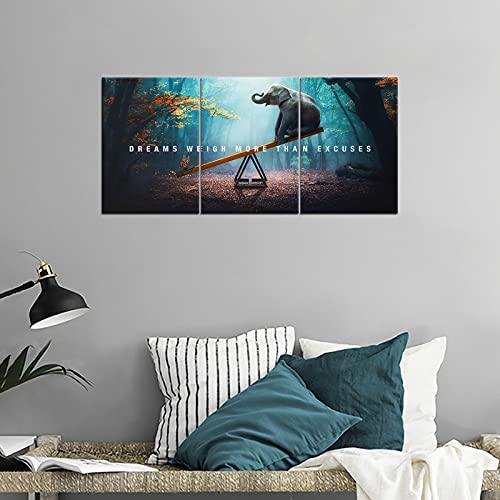 Inspirational Canvas Wall Art Motivational Elephant Posters And Prints Forest Picture Paintings Entrepreneur Positive Quotes Office Living Room Bedroom Wall Decor Artwork Ready To Hang[36"W X 16"H], 12"X16"X3 Panels #TOP3