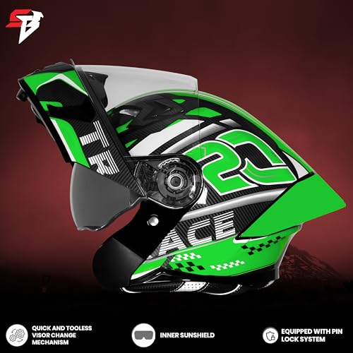 Image of Steelbird SBA-20 Trace ISI Certified Flip-Up Graphic Helmet for Men and Women with Inner Silver Sunshiled