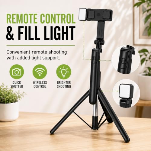 Image of 3-in-1 Bluetooth Selfie Stick Tripod with Wireless Remote, Extendable Tripod Stand & Grip Handle, Adjustable Phone Holder, Portable Selfie Stick, Travel R16S by UNBREAKcable