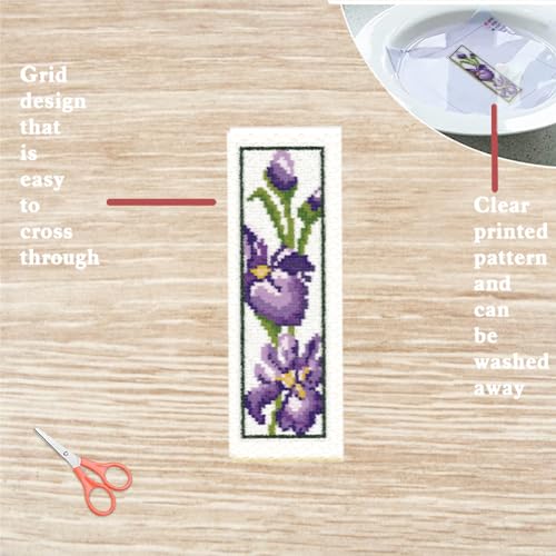 Image of FREEBLOSS 6 Set Iris Cross Stitch Bookmark Kits Hand Embroidery Kit for Beginners Counted Cross Stitch Kit DIY Bookmark Kit Full Cross Stitch Embroidery Kit for Women Hobby 22 * 8cm
