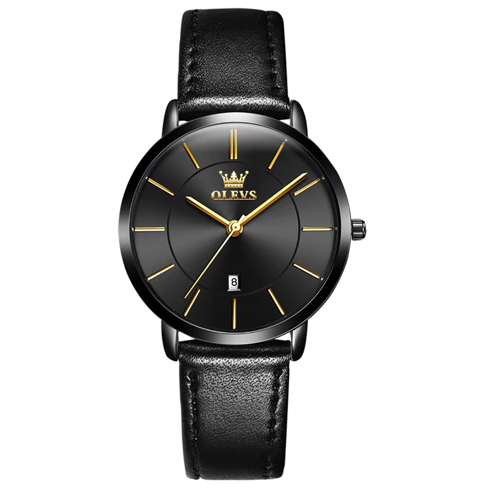 OLEVS Women Wrist Watches Ultra Thin 6.5mm Minimalist Dress Fashion Leather Strap Quartz Waterproof Date Day Slim Watches for Ladies