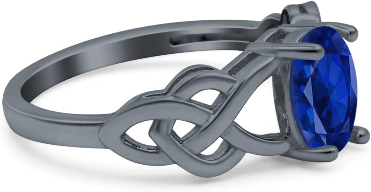 Blue Apple Co. Oval Solitaire Celtic Wedding Engagement Ring Vintage Simulated Cubic Zirconia 925 Sterling Silver