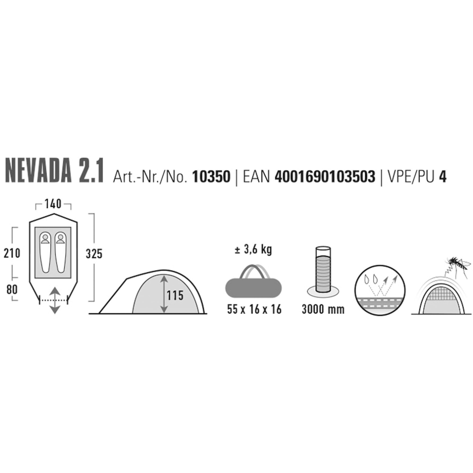 High Peak Nevada 2.1 namiot kopułowy Nevada 2, 3, 4 osoby, kemping, trekking, igloo, przedsionek