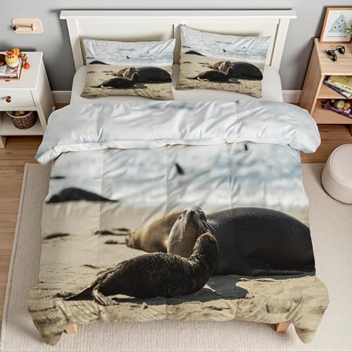Parure de lit lion de mer 220x240 cm de qualité supérieure en microfibre douce