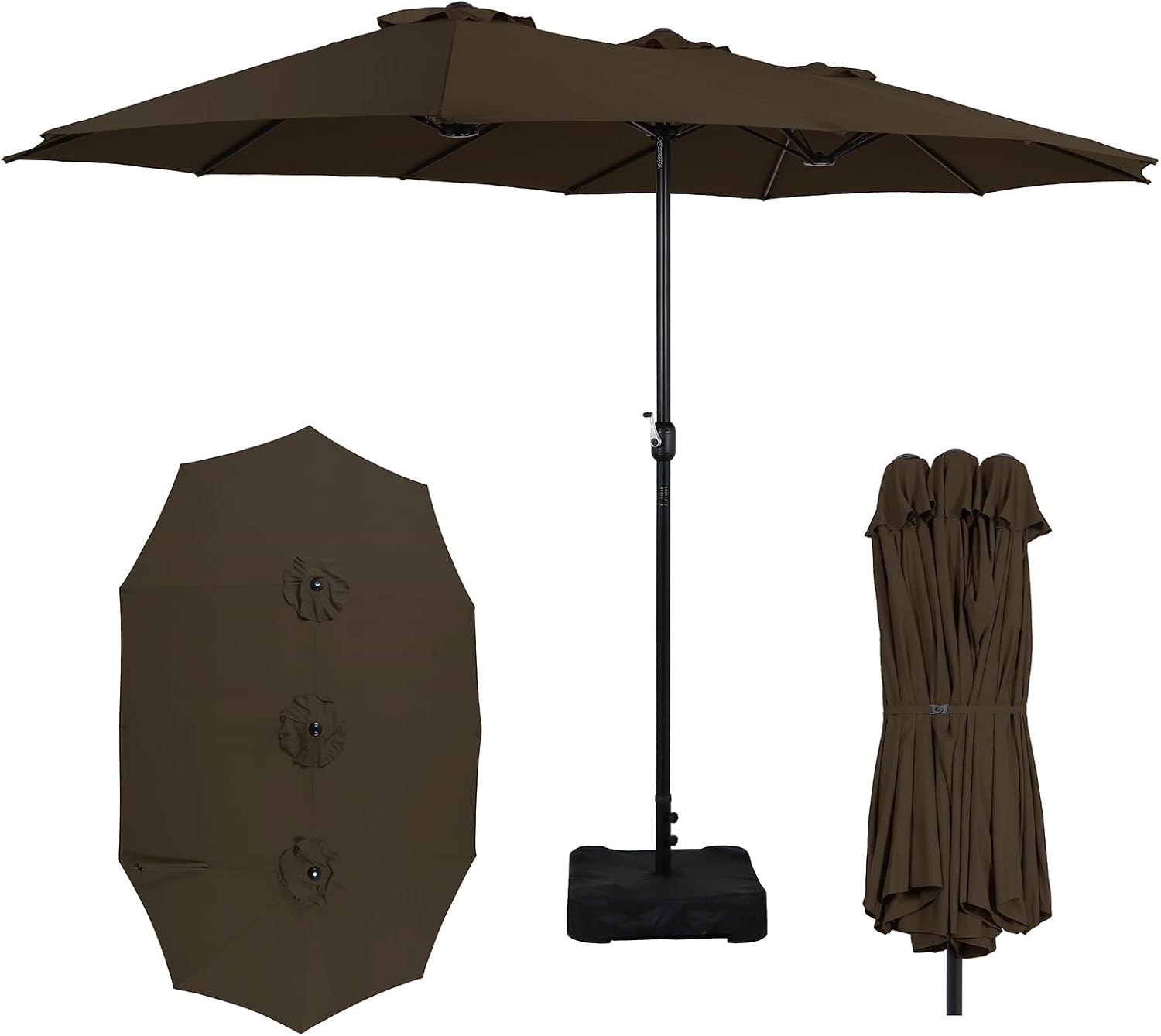 15FT Extra Large Patio Umbrella with Base Included, Heavy Duty Rectangle Outdoor Market Umbrella with 12 Strong Ribs for Patio, Garden, Lawn, Deck & Pool