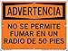 Vestil SI-W-39-B-AL-063-S NO SMOKING WITHIN 50 FEET/NO SE PERMITE FUMAR EN UN RADIO DE 50 PIES Warning Sign, Aluminum, 0.063" Overall Size, 12.5" W x 9.5" H