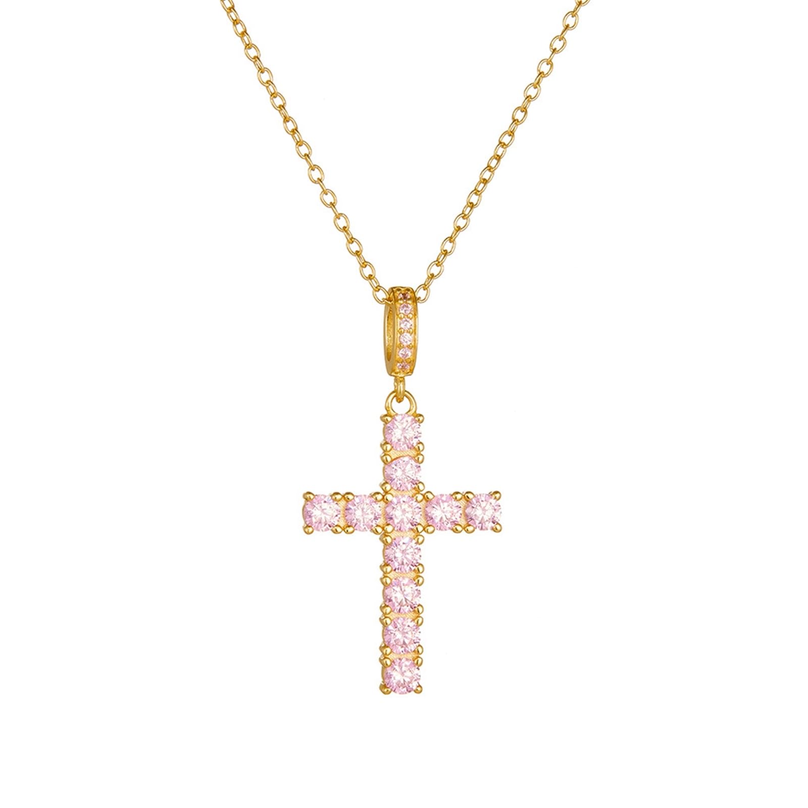 Collana Donna Oro Giallo 9k/14k/18k, Collana con Ciondolo Croce con Diamante Lab, Catena Regolabile 40+5 cm