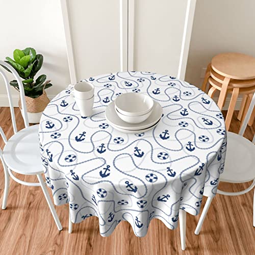 Pzoyubi Nautical Tablecloth Round 60 Inch Summer Tablecloth Blue Anchor Tablecloth Washable Table Cloth For Holiday Outdoor Kitchen Dining Table Decor #TOP5
