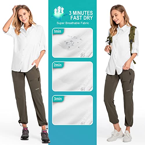 Women's Upf 50 Long Sleeve Sun Protection Shirts Quick Dry Outdoor Fishing Hiking Travel Shirt (5019 White, Small) #TOP4