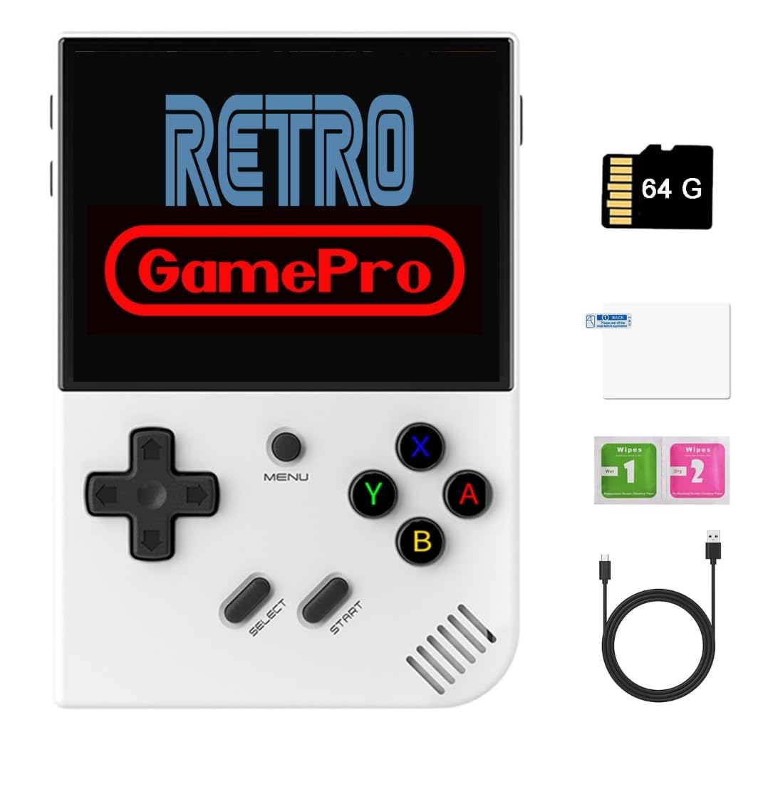 RG35XX Plus Retro Handheld Game Console , Support HDMI TV Output 5G WiFi Bluetooth 4.2 , 3.5 Inch IPS Screen Linux System Built-in 64G TF Card 5515 Games (Anbernic RG35XX Plus White)