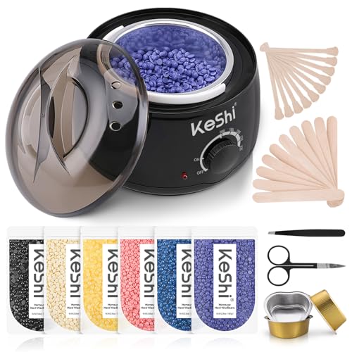 51QSAHl8G0L. SL500 KeShi Waxing Kit, Painless Hair Removal Wax Warmer, Home Wax Kit with 5 Bags Hard Wax Beans for Full Body, Legs, Face, Eyebrows, Bikini (Women & Men)