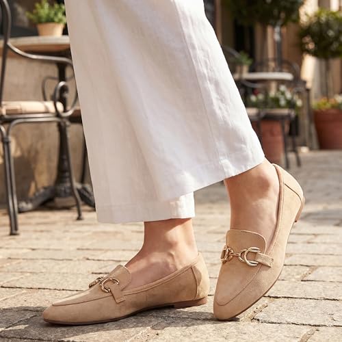 Image of Tilocow Metal Chain Loafers Flats for Women Pointed Toe Slip on Flats Dressy Casual Comfortable Work Business Shoes