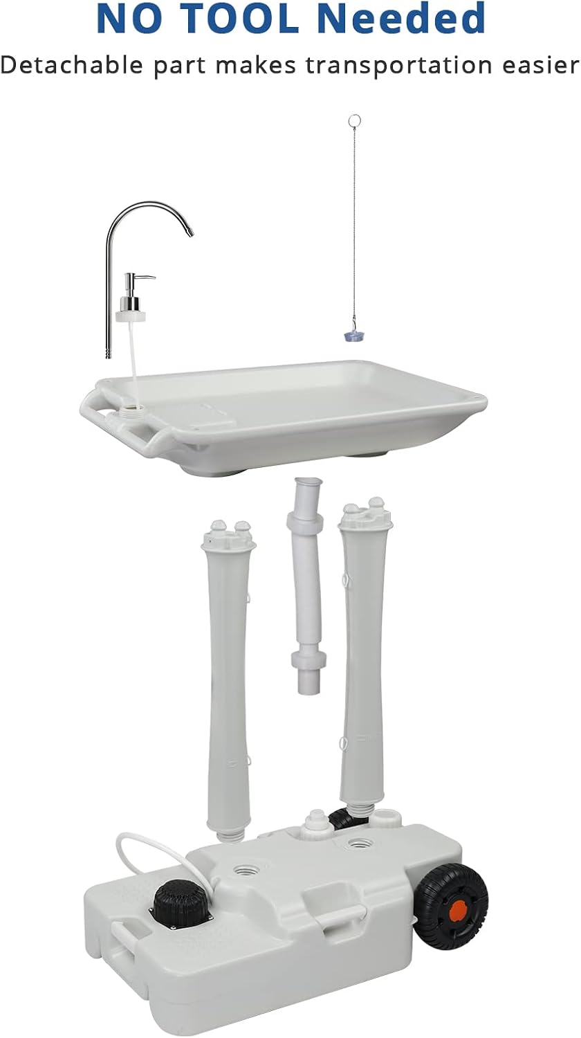 VINGLI 30L Upgraded Portable Sink| Rolling Hand Wash Basin Stand with Towel Holder & Soap Dispenser & Wheels, Perfect for Garden/Camping/Outdoor Events/Gatherings/Worksite/RV/Indoor, White