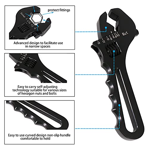 Dokili 3An-16An Adjustable Fitting Wrench Lightweight Black Aluminum Tool Spanner For An Hose Fitting Adapters End #TOP3