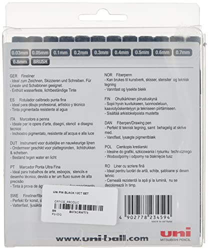 Image of Uni Pin Fineliner Drawing Pen Set 12 Black