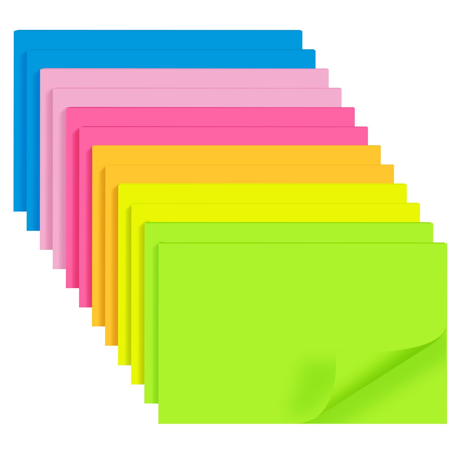 600 Sheets Große Haftnotizen 76 x 127 mm, 6 Brillante Farben, Leicht zu Beschreiben, To-Do-Listen & Termine - Haftet Sicher, Lässt Sich Rückstandsfrei Abziehen