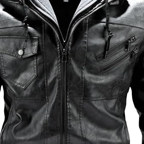 Chaqueta de cuero sintético para hombre con capucha miniatura 2