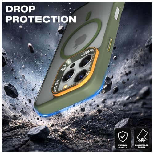 Image of Pikkme Back Cover for iPhone 16 Pro | Shockproof | Mag-Safe Compatible | Hard Transparent Back | Premium Raised Camera Protection | Bumper Case (Green Mag-Safe)