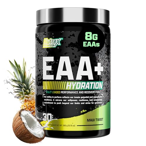 Nutrex Research EAA Hydration | EAAs + BCAAs Powder | Muscle Recovery, Strength, Muscle Building, Endurance | 8G Essential Amino Acids + Electrolytes | Maui Twist Flavor 30 Serving