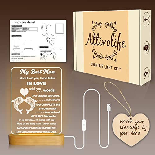 Image of Attivolife Husband 3D Night Light, LED Illusion Optical Wooden Romantic Warm Colors Lamp, Best Room Home Table Decor for Men Dad Lover Boy Him Birthday Wedding Anniversary Valentines Christmas Gifts
