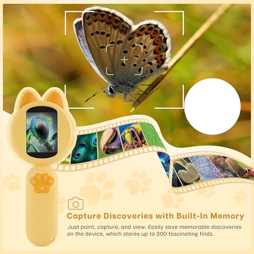 TINYLENS Mia Kids Microscope, Mini Digital Microscope for Kids with 2'' IPS Screen, Handheld Mini Scope Educational Science Toy Kit, Christmas/Birthday Gifts for Children Aged 3-12 (Yellow)