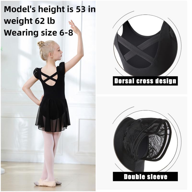 Image of DIPUG Ballet Leotards for Girls Ballet Leotard with Skirt Toddler Dance Leotards Flutter Sleeve and Criss-Cross Back