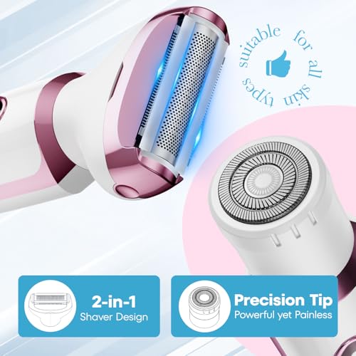 Image of Electric Razor - Shaver - Trimmer for Women: 2 in 1 Painless Body Razors and Facial Hair Remover - Rechargeable Hair Removal Kit for Face Body Leg Bikini Underarm Arm