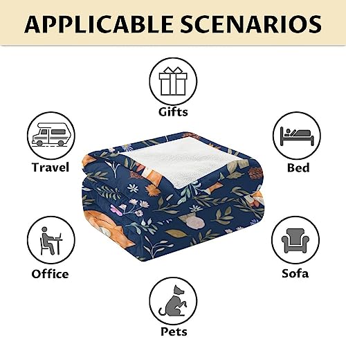 Mercuryelf Fox Throw Blanket - Soft, Fuzzy & Warm - 60x80 Inches Flannel Blankets for Bed, Couch - Dark Blue Cute Throws Gift for Womens, Mens