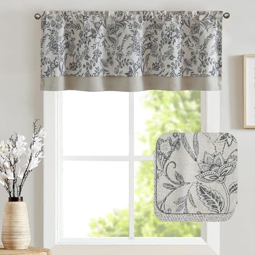 Jinchan Linen Valance Curtain Farmhouse Floral Printed Small Window Curtain For Kitchen Rustic Country Blackout Valance For Living Room Bedroom Bathroom 16 Inch Rod Pocket 1 Panel Black On Beige thumb #1