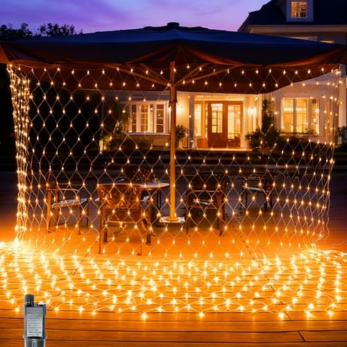 LED Lichternetz 6x4m,480 LED Lichterkette Außen Netz mit Stecker...