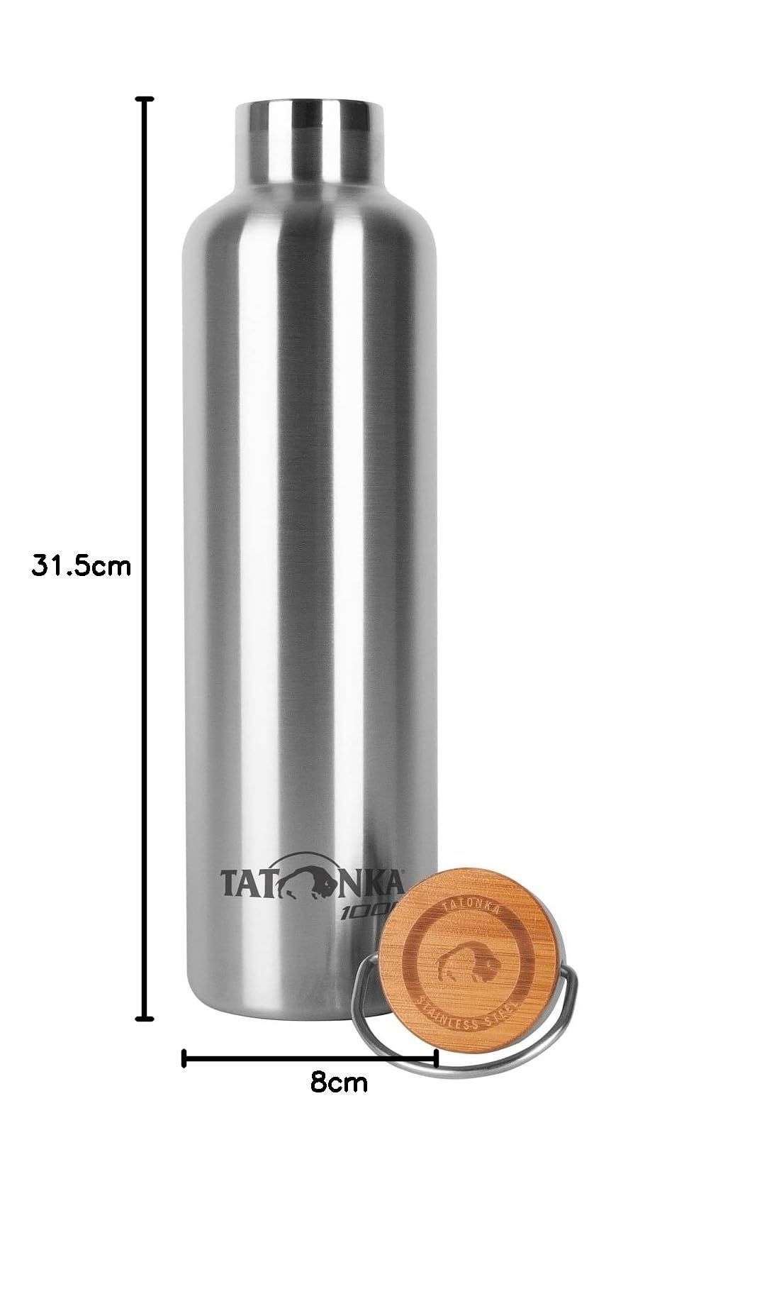 Tatonka Borraccia in acciaio inox Hot + Cold Stuff Bamboo Lid, 1000 ml, indistruttibile, con coperchio in bambù, lavabile in lavastoviglie e senza BPA, 1 l, 4197