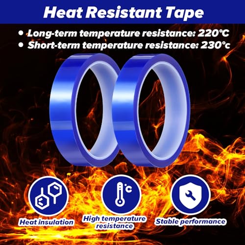 Image of Ptwola 2 Rolls Blue Heat Resistant Tape 20mm x 33m(108ft) Heat Transfer Tapes Adhesive High Temperature Tape Dispenser for Sublimation Press Vinyl Printer Accessories Supplies No Residue