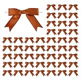 Meseey 50 Pcs 3 Inches Twist Tie Satin Ribbon Bows Copper Pretied Premade Craft Bows for Treat Bags Gift Wrapping Basket Wedding Baby Shower Brithday Christmas Party (3', Copper)