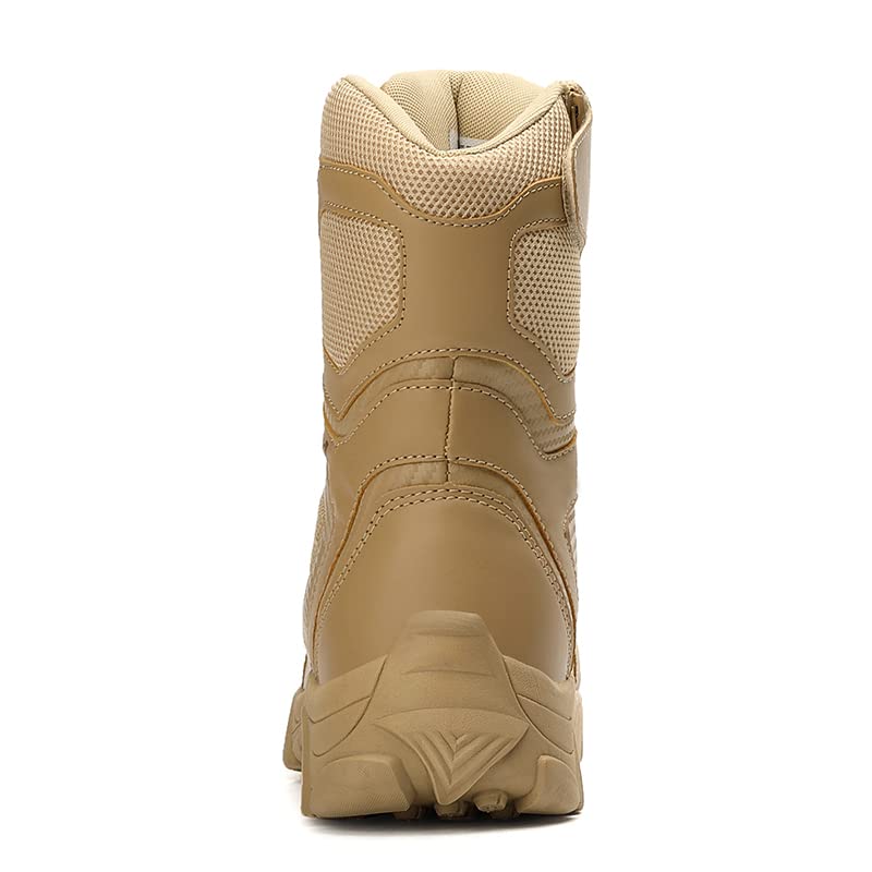 Image of Men's Military Tactical Work Boots Side Zipper Leather Motorcycle Combat Boots Desert Combat Men Outdoor Boots for Hiking Climbing