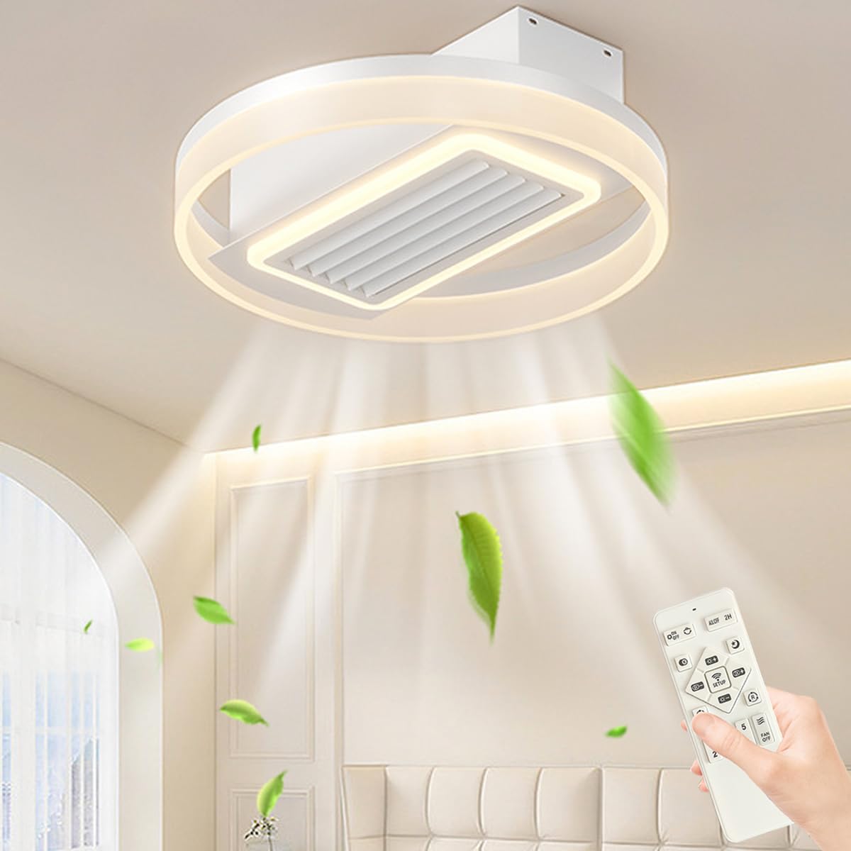 Ventilador de techo con luz LED de 40 W y aspas ocultas con mando