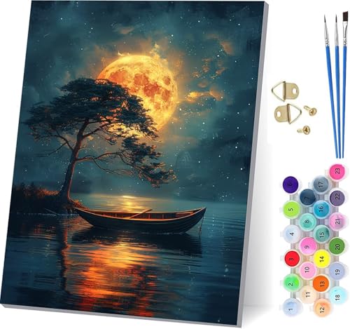 ボート 数字油絵 DIY Paint by Numbers for Adults 木 手作りキット子供初心者 塗り絵 数字 キット ブラシとアクリル絵の具が入 ペイントバイナンバー 大人のクラフトアクティビテ ホーム オフィス装飾 女性へのギフト 40x5