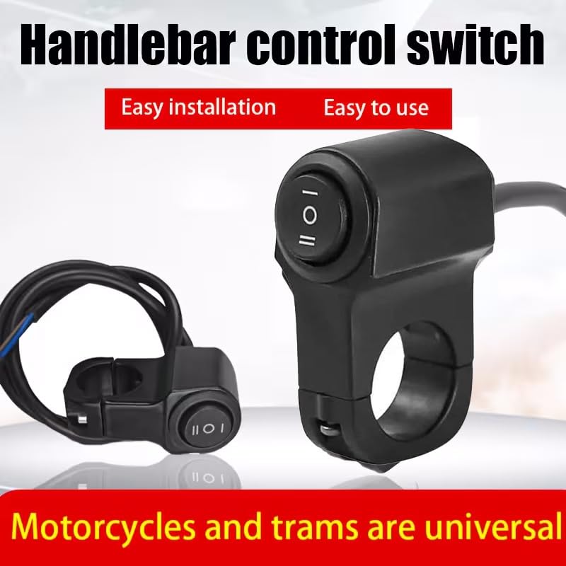Universal Motorcycle Handlebar Light Switch, 12V/24V Headlight and Spotlight Dual Control Button, Triple Line Switch for ATV, Scooter, Off-Road Bike (1 Pack)