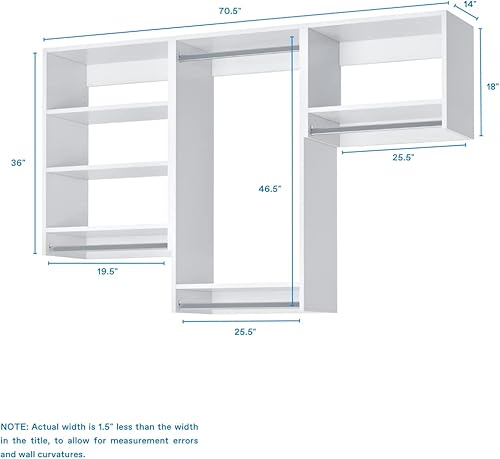 Miniatura 3 de Kit de armario con varillas para colgar, sistema de armario esquinero, estantes de armario, organizadores de armario y estantes de almacenamiento