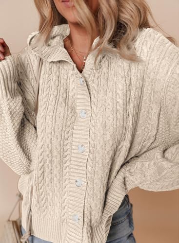 Dokotoo Oversized Sweaters for Women Casual Solid Long Sleeve Button Down Chunky Knit Hooded Cardigan Sweaters Coat3