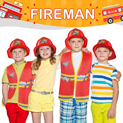 Geyoga 24 Pcs Fireman Costume Set For Kids, Fireman Role Play Party Supplies, Includes 12 Firefighter Helmet And 12 Vest For Kids Ages 3-8 Birthday Party Halloween Role Play Party Dress #TOP4
