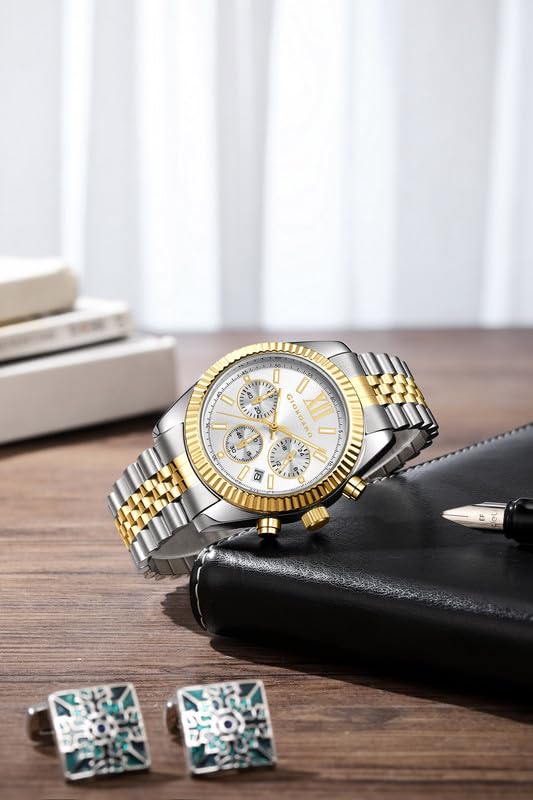 Image of Giordano Chronograph Watch for Men with Round Sunray Dial, Quartz Movement, Three Sub-Dials, Date Display, Roman Numeral Marker, Stainless Steel Strap - GZ-50217