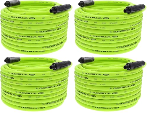 Image of Flexzilla Air Compressor Hose, 3 /8 in. x 100 ft., 1 /4 in. MNPT Fittings, No-Kink, All Weather, Lightweight, Premium Hybrid Polymer, 300 PSI, ZillaGreen (Pack of 4)