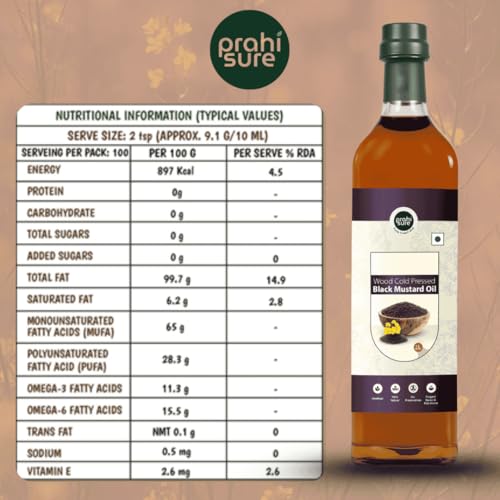Image of PrahiSure Wood Cold Pressed Black Mustard Oil 1 Litre Kachi Ghani Sarson Oil Cooking Oil for Kitchen Use