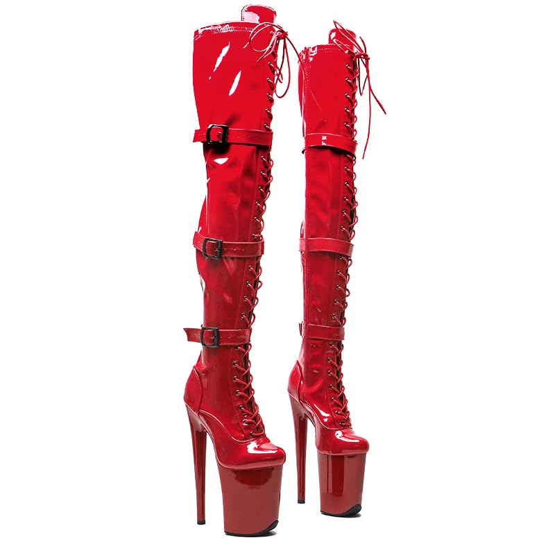 WUXIN H&P Women's 8 in Platform Thigh High Heel Boots, Over The Knee Plus Size, Exotic Pole Shoes Stiletto: 9 Red