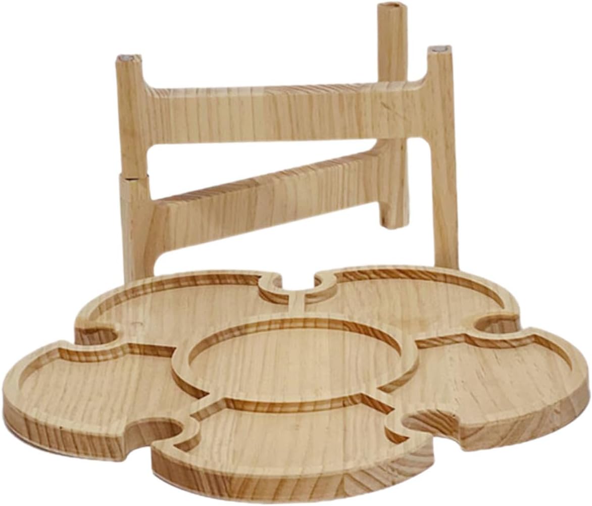 Portable Foldable Wine Desk Outdoor Picnic Table 35cm Wooden Petal Shape Small Folding Beverage Table for Beach Camping Barbecue